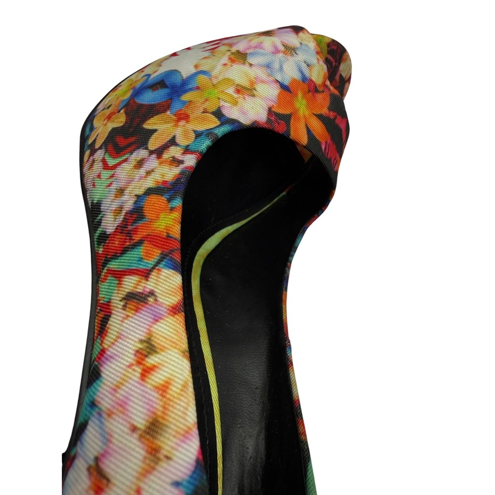 Aldo Floral Tiger Stripe Peep Toe Platform Pumps Heels Multicolor Womens 39 - Picture 10 of 11